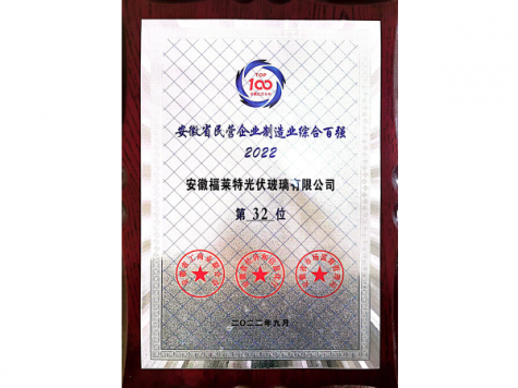 安徽省民營企業(yè)制造業(yè)綜合百強(qiáng)2022第32位（安福）